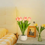 Modern Art Deco PU Ceramic Tulip Simulated Flower LED Table Lamp For Bedside