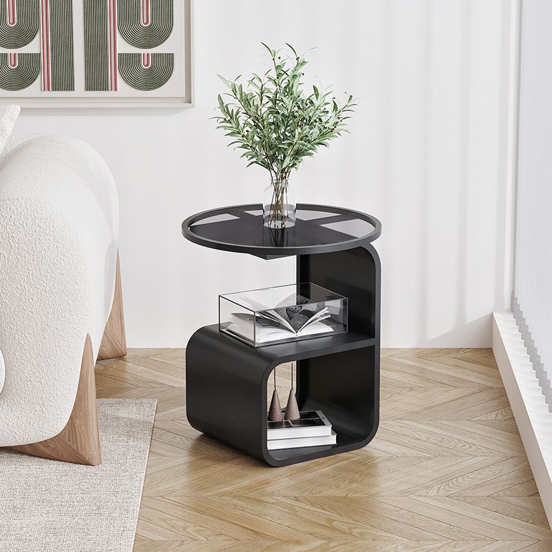 Modern Minimalist Round Square Base Glass Iron End Table 3-Tier For Living Room