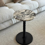 Modern Minimalist Round Bead String Base Marble Wood Coffee Table For Living Room