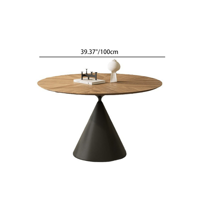 Contemporary Retro Round Conic Walnut Carbon Steel Dining Table For 2 Seats