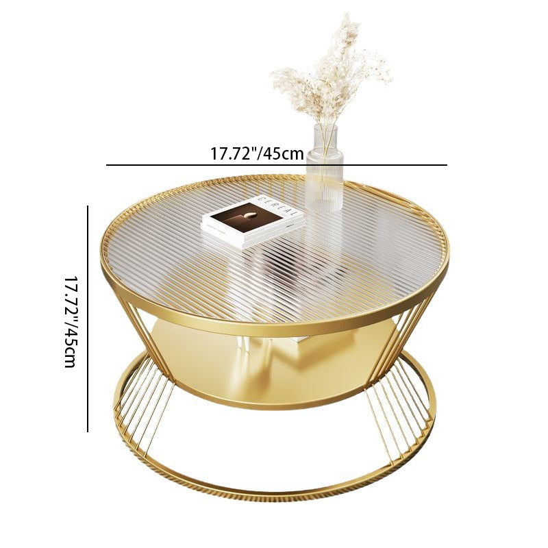 Modern Luxury Round Tempered Glass Coffee Table 2-Tier Storage Shelves For Living Room