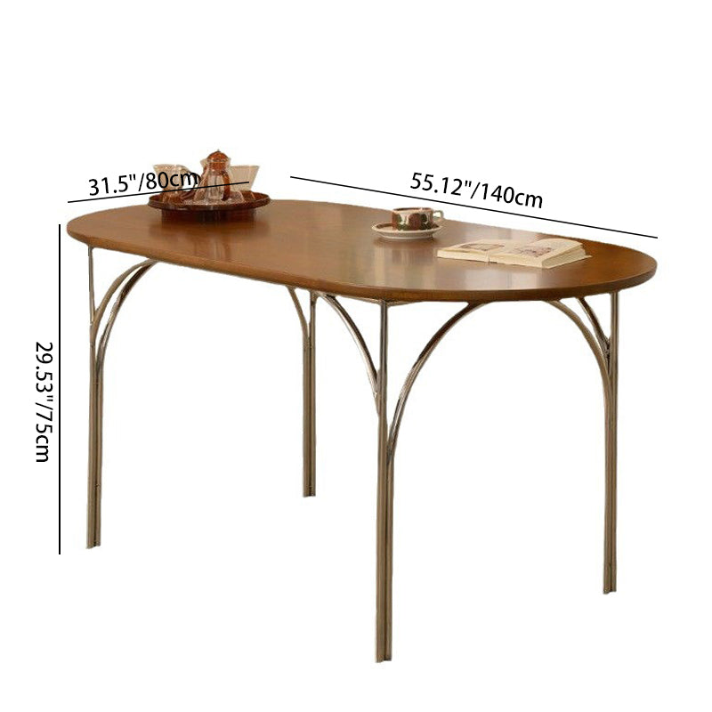 Traditional Vintage Elliptical Pine Ash Wood Stainless Steel Dining Table For 4 Seats