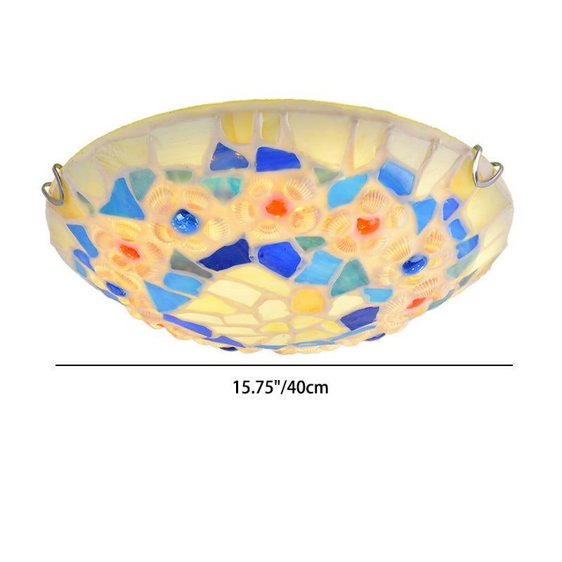 Contemporary Creative Round Shell Stained Glass 2/3/4 Light Flush Mount Ceiling Light For Living Room