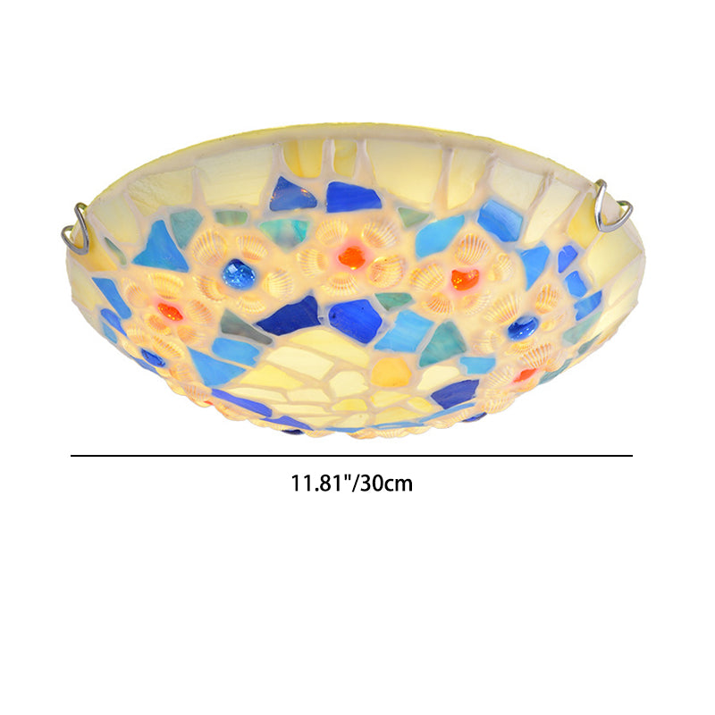 Contemporary Creative Round Shell Stained Glass 2/3/4 Light Flush Mount Ceiling Light For Living Room