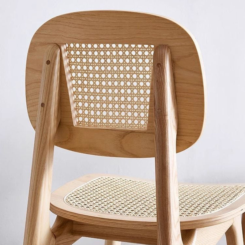 Modern Minimalist Square Rattan Seat Wood Dining Chair Backrest For Dining Room