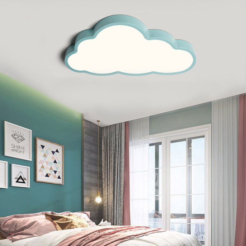 Contemporary Scandinavian Macaron Cartoon Iron PVC Cloud Shade LED Flush Mount Ceiling Light For Living Room