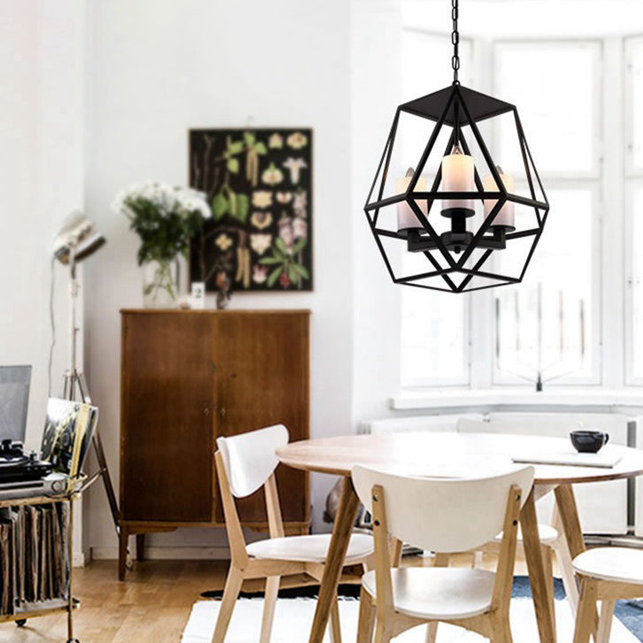 Contemporary Industrial Quadrilateral Trapezoidal Iron 3/4 Light Chandelier For Living Room