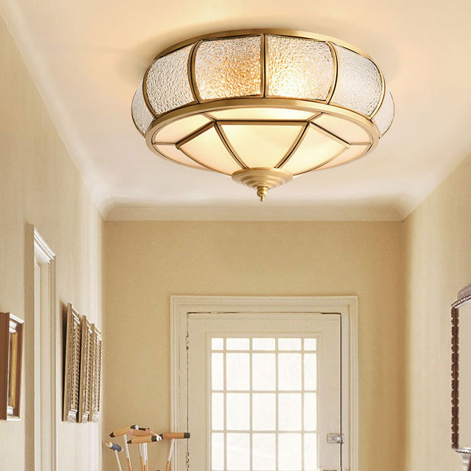 Contemporary Luxury Oval Dome Full Copper Glass 3/4/6 Light Flush Mount Ceiling Light For Bedroom