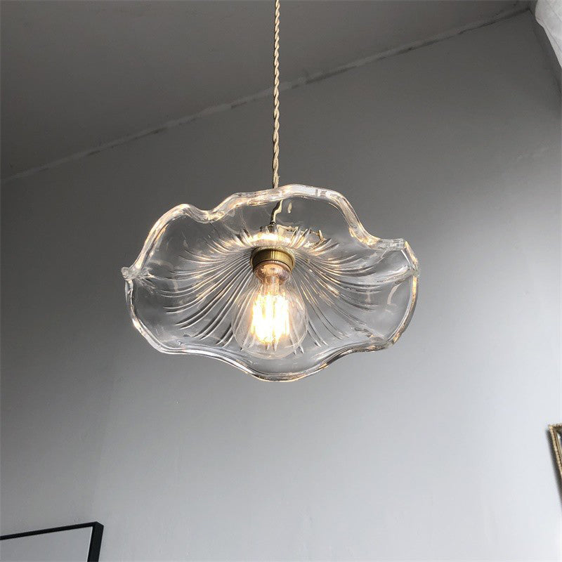 Modern Art Deco Ruffled Copper Iron Glass 1-Light Pendant Light For Dining Room