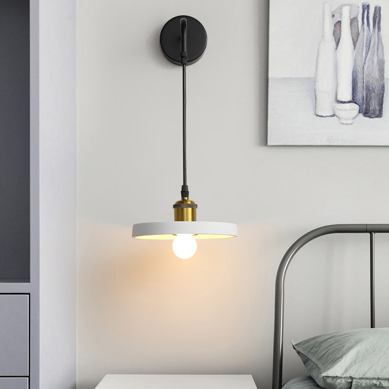 Contemporary Scandinavian Disc Aluminum Iron 1-Light Wall Sconce Lamp For Bedroom