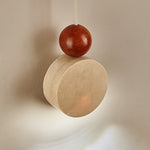 Traditional Japanese Travertine Shade Wood Round Ball 1-Light Pendant Light For Living Room