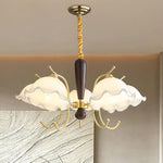 Traditional Vintage Floral Copper Wood Glass 3/5 Light Chandelier For Living Room