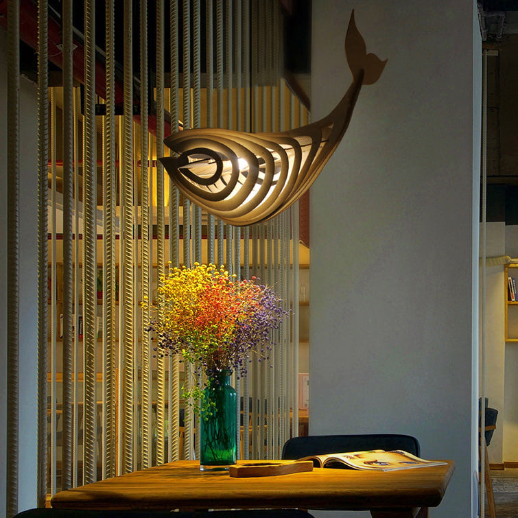 Contemporary Creative Whale Wood 1-Light Chandelier For Dining Room