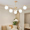 Modern Minimalist Curved Pole White Bellflower Hardware Wood Glass 6/10 Light Chandelier For Living Room