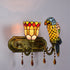 Traditional Tiffany Flower Cup Parrot Iron Alloy Stained Glass 2-Light Wall Sconce Lamp For Living Room