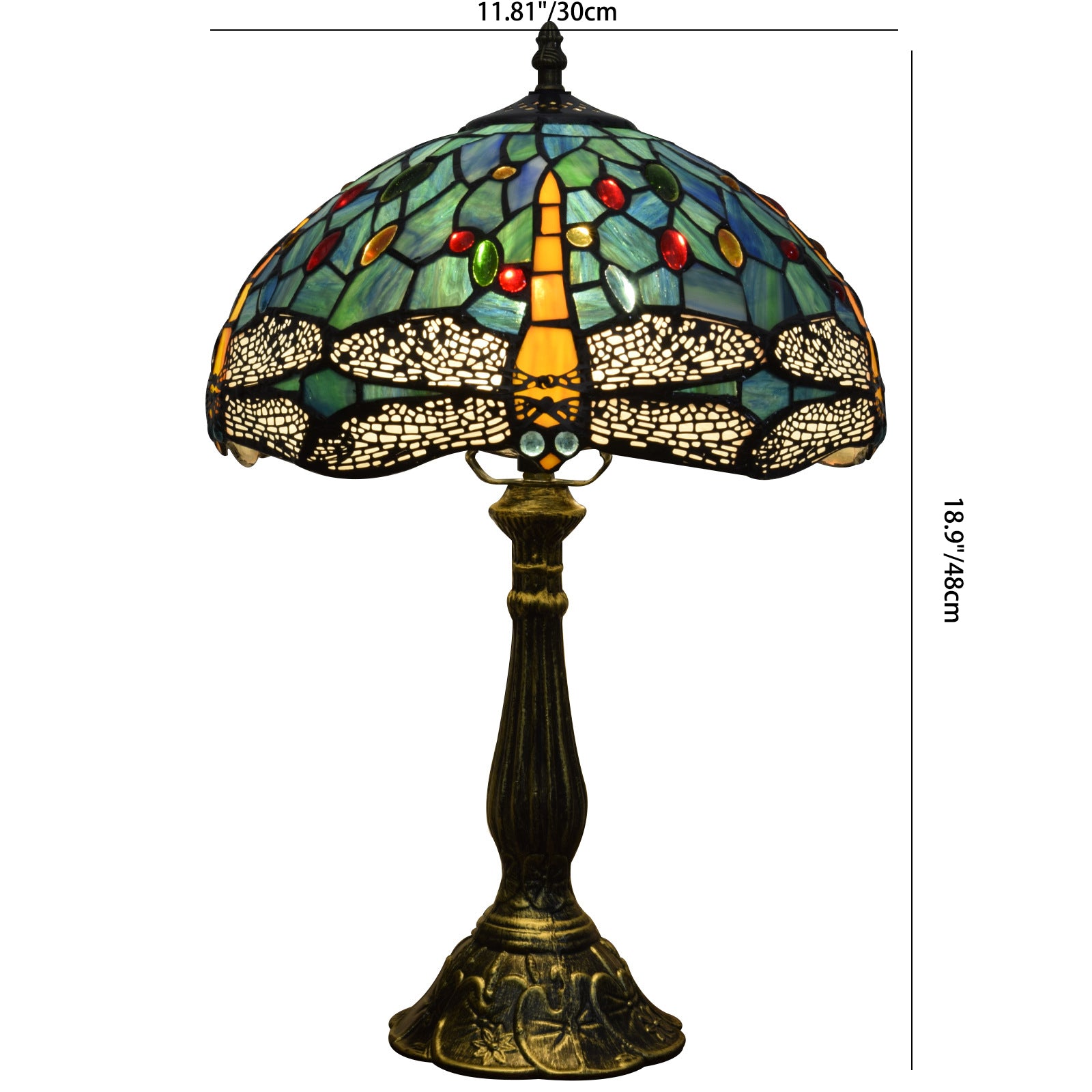 Traditional Tiffany Vintage Dragonfly Stained Glass 1-Light Table Lamp For Study