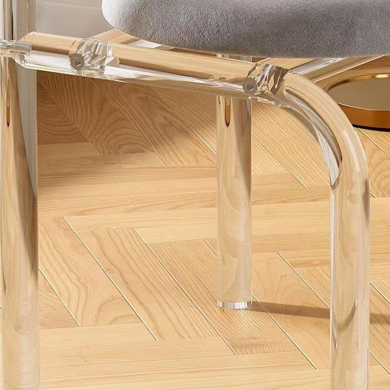 Modern Luxury Transparent Arched Frame Velvet Acrylic Vanity Stool Backrest For Bedroom