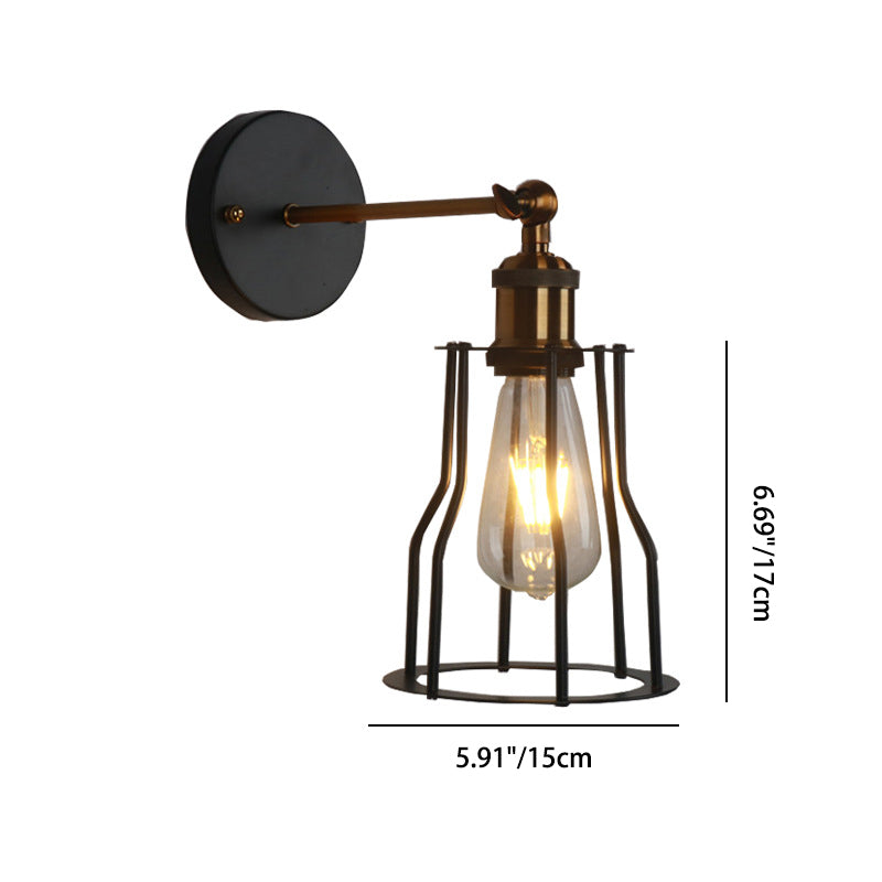 Contemporary Industrial Round Iron Cage 1-Light Wall Sconce Lamp For Living Room