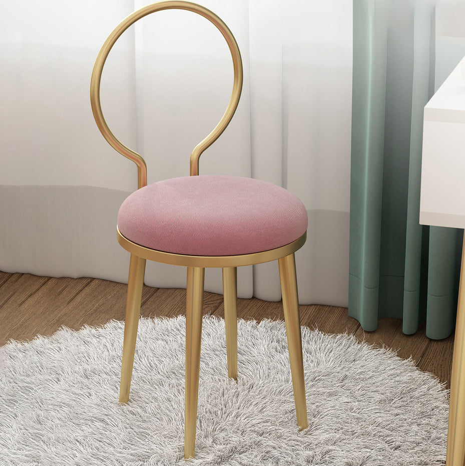 Modern Minimalist Round Sponge Velvet Leather Metal Vanity Stool For Bedroom