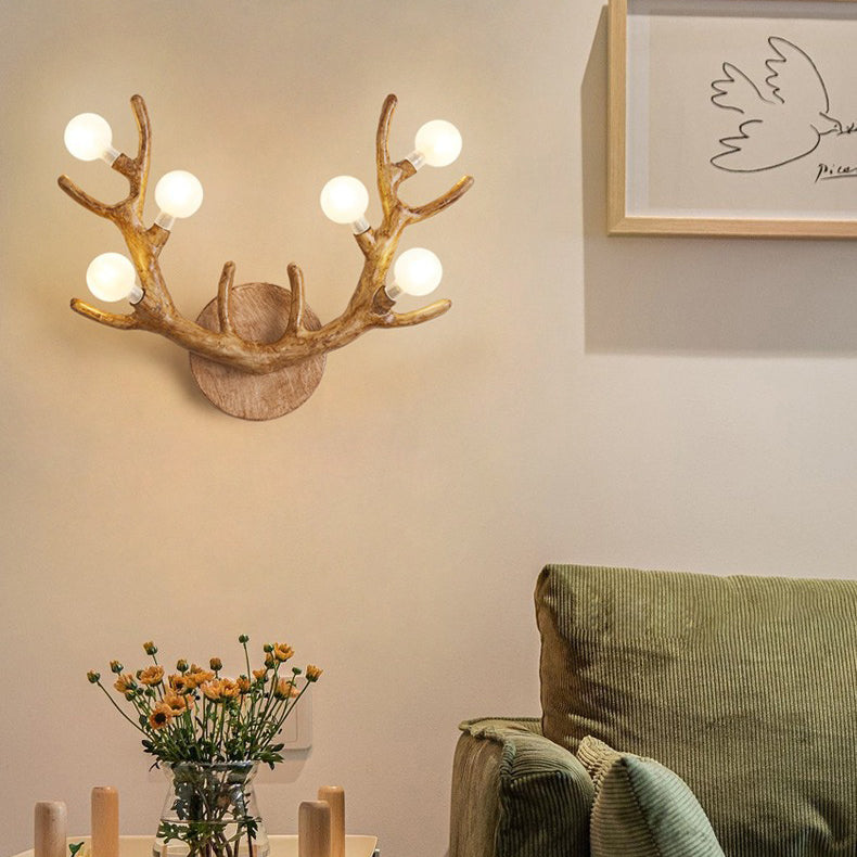 Contemporary Creative Resin Antler Branch Glass Shade 6-Light Wall Sconce Lamp For Bedroom