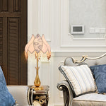 Traditional French Antique Brass Fabric Tassel Lotus Shape 1-Light Table Lamp For Home Office