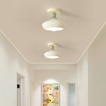 Contemporary Scandinavian Cream Ceramic Geometric Round Shade 1-Light Semi-Flush Mount Ceiling Light For Living Room