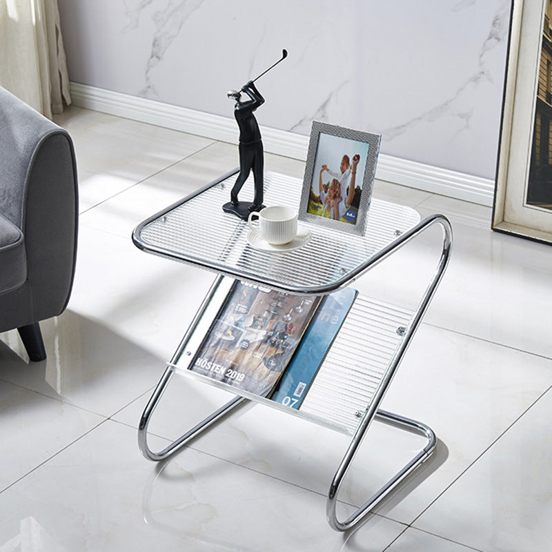 Modern Minimalist Square Z-Shape Iron Glass Side Table For Living Room