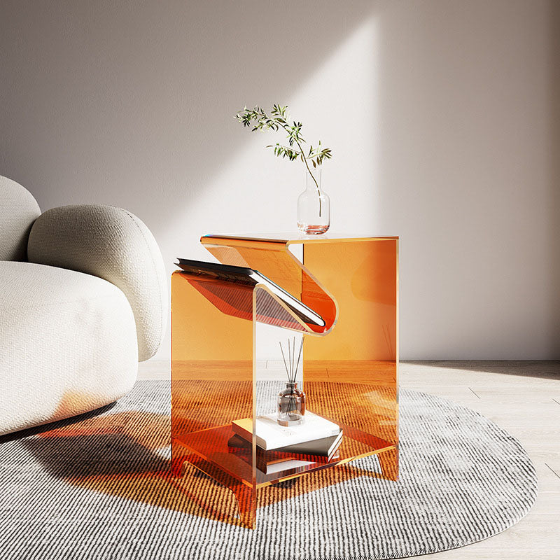 Modern Minimalist Square Acrylic End Table Two Tiers For Living Room