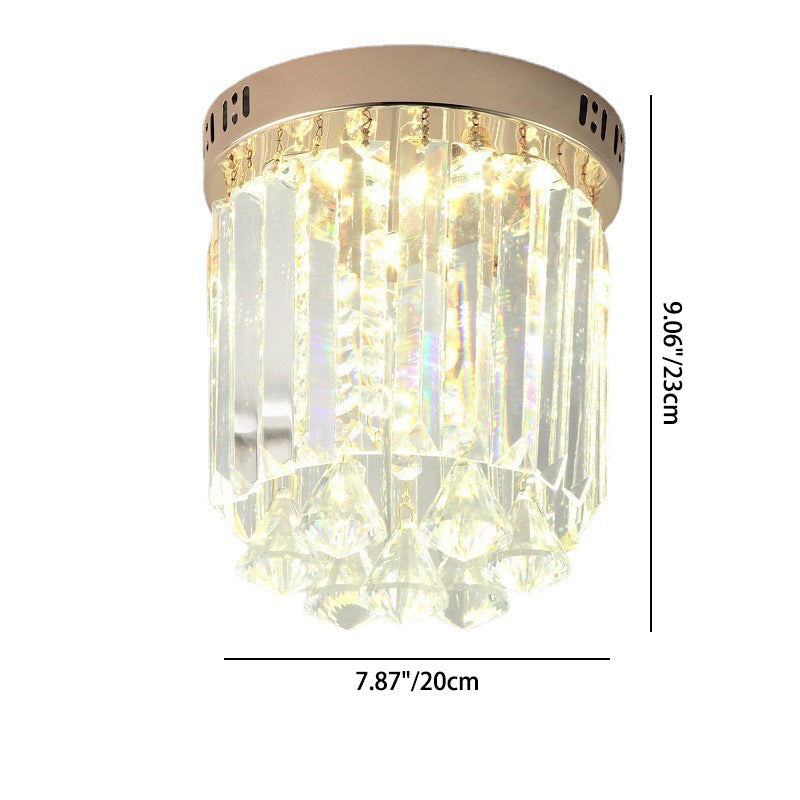 Modern Luxury Round Cylinder Crystal Hardware Base 1-Light Flush Mount Ceiling Light For Hallway