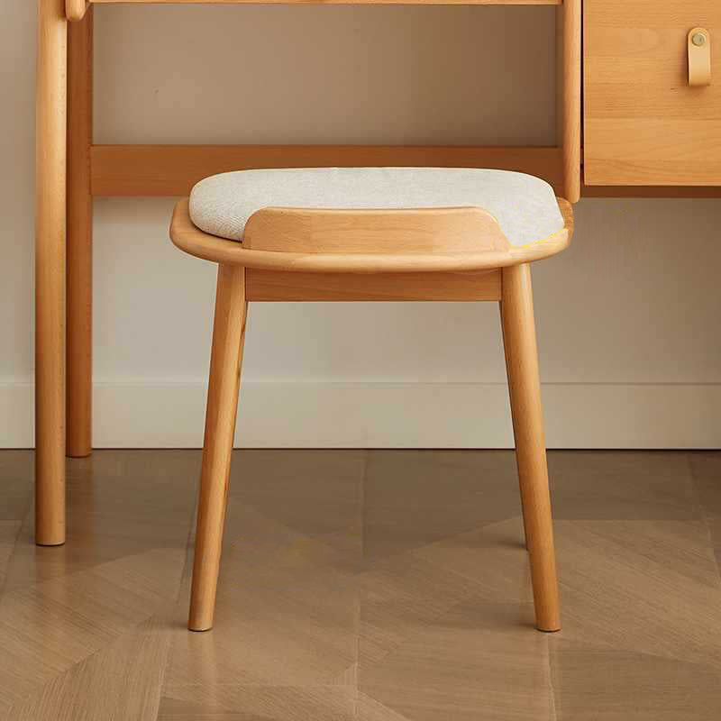 Traditional Japanese Half Arc Square Fabric Wood Vanity Stool Backless Armless For Bedroom