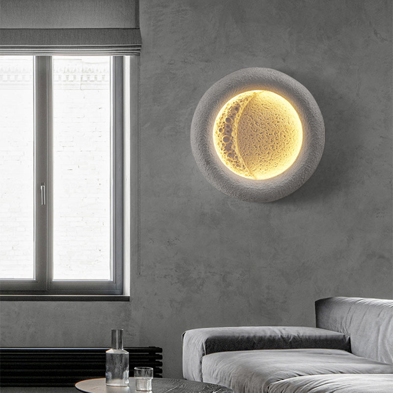 Traditional Vintage Waterproof Concrete Round Moon Warm Light LED Wall Sconce Lamp For Garden