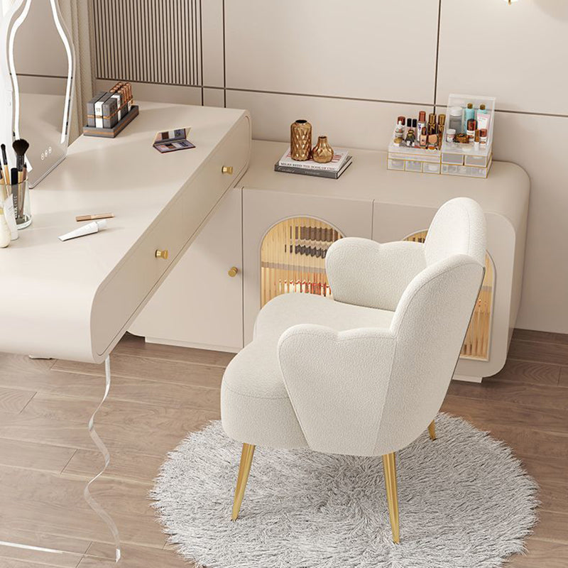 Modern Minimalist Cream Curve Lambswool Metal Vanity Stool Backrest Arm For Bedroom