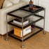 Modern Minimalist Square Stainless Steel Glass Wood End Table Wheels Triple For Living Room