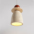 Traditional Japanese Wabi Sabi Travertine Semicircle Shade Solid Wood 1-Light Pendant Light For Living Room