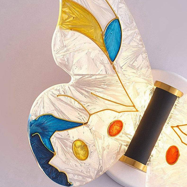 Contemporary Creative Butterfly Enamel Colored Acrylic Wing Iron LED Wall Sconce Lamp For Living Room