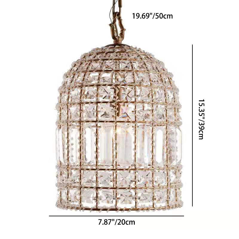 Traditional Vintage Birdcage Grid Iron Crystal 1-Light Chandelier For Bedroom