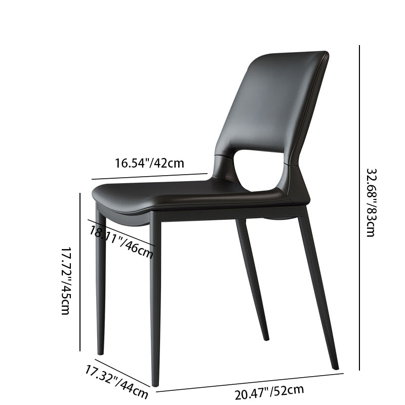 Modern Minimalist Rectangular Curved Seat Leather Carbon Steel Dining Chair Backrest For Dining Room