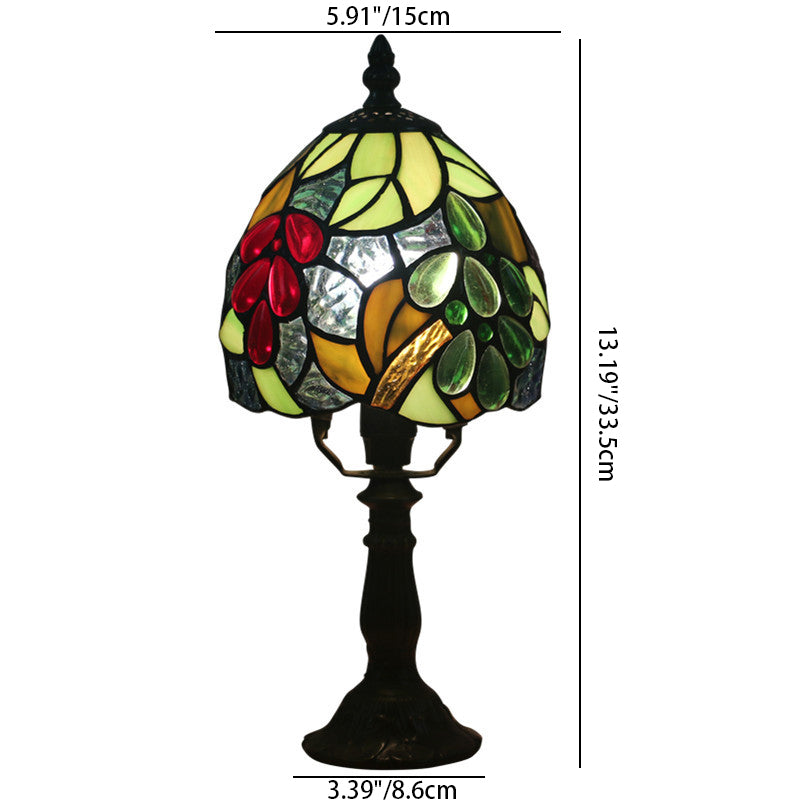 Traditional Tiffany Grape Fruit Stained Glass 1-Light Table Lamp For Bedroom