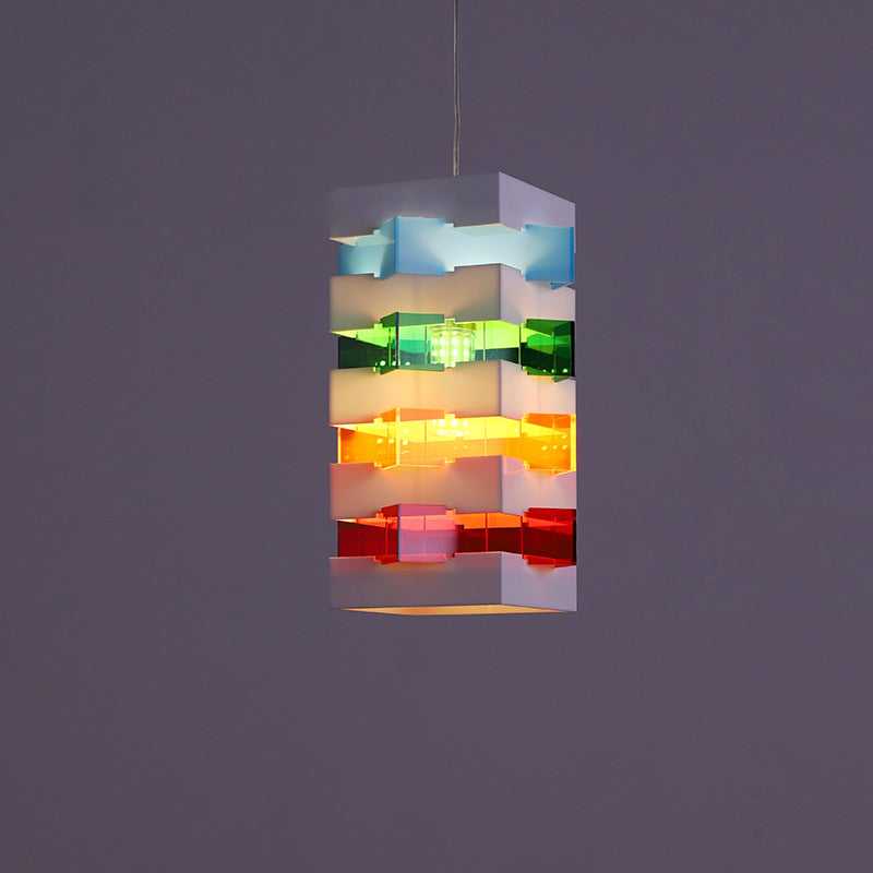 Modern Minimalist Colorful Square Box Acrylic Iron 1-Light Pendant Light For Living Room