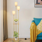 Modern Minimalist Cylinder Long Shelf Table Iron Fabric 3-Light Standing Floor Lamp For Living Room