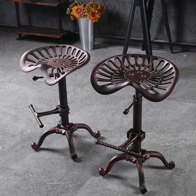 Contemporary Industrial Iron Wood Round Hollowed Claw Base Bar Stool Footrest For Kitchen