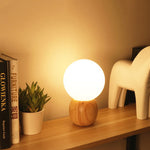 Contemporary Scandinavian Orb Glass Wood Base 1-Light Table Lamp For Bedroom