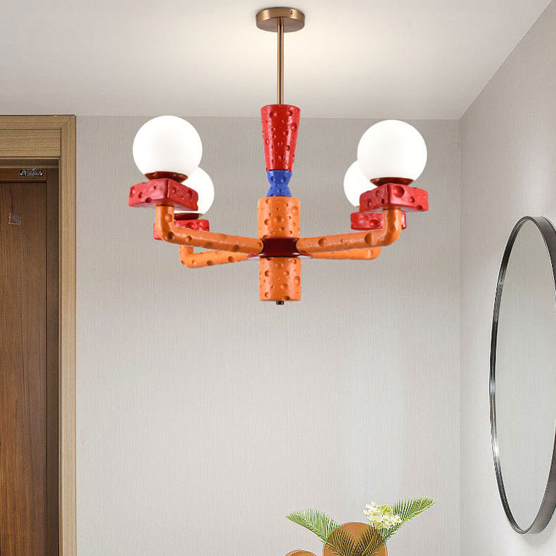 Contemporary Creative Colorblock Geometry Block Resin Cheese Design 4-Light Chandelier For Dining Room