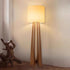 Traditional Chinese Wood Fabric Cylinder 1-Light Standing Floor Lamp For Living Room