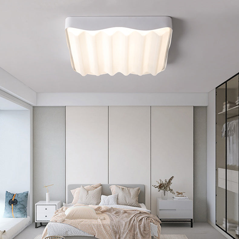 Modern Minimalist Water Ripple Texture Geometric Square Acrylic Iron LED Flush Mount Ceiling Light For Bedroom