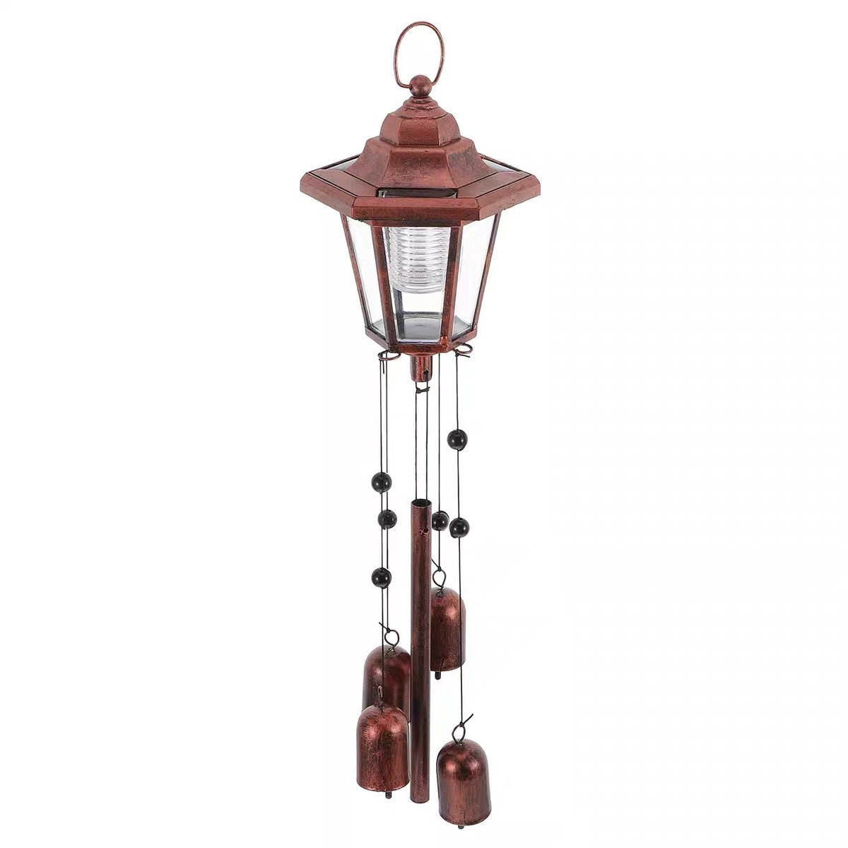 Traditional Farmhouse Solar Wind Chimes Hexagonal Metal LED Outdoor Light For Garden