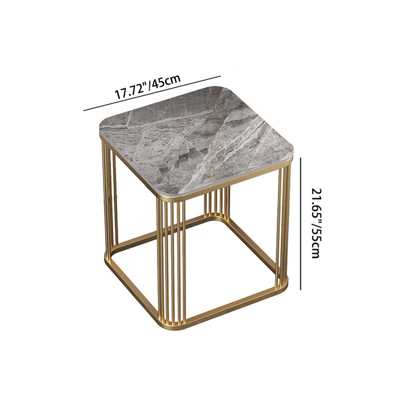 Modern Minimalist Square Rock Slab Metal Coffee Table For Living Room