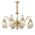 Traditional French Full Copper Frame Water-ripple Glass Cup Shade 5/6/8/10-Light Chandelier For Living Room