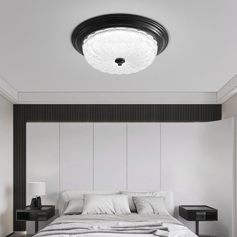 Contemporary Nordic Round Strip Crystal Glass Copper LED Flush Mount Ceiling Light For Bedroom