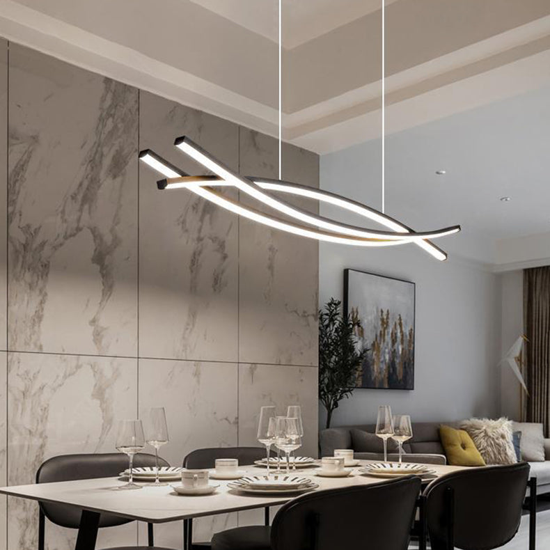 Modern Minimalist Wave Arch Aluminum Hardware LED Island Light Chandelier For Dining Room